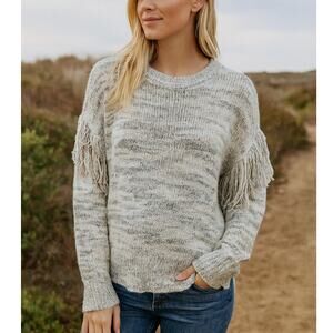 2/$15 Calvin Klein Fringe Sleeve Sweater Cream Beige Marled Knit Pullover Size S